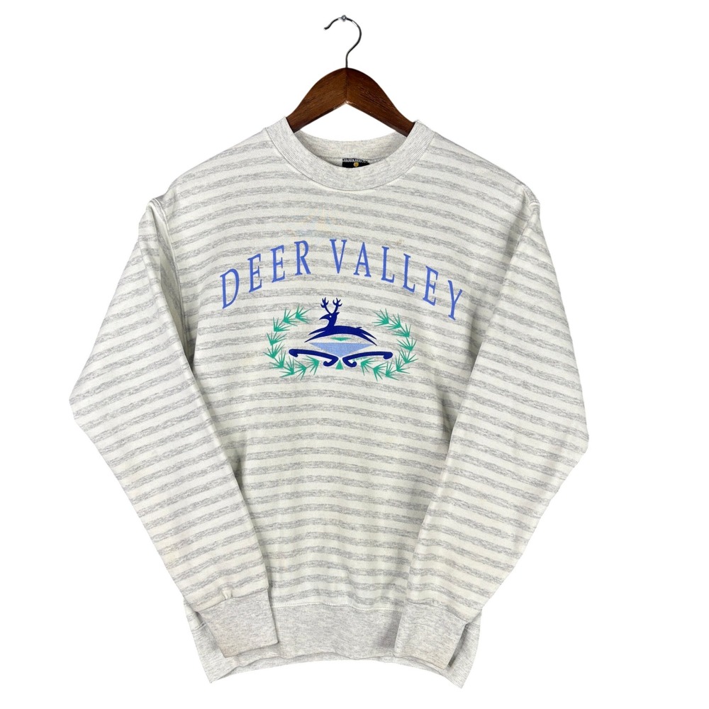 Vintage HL Miller Gold Deer Valley Sweatshirt Mens Medium Striped Made in USA